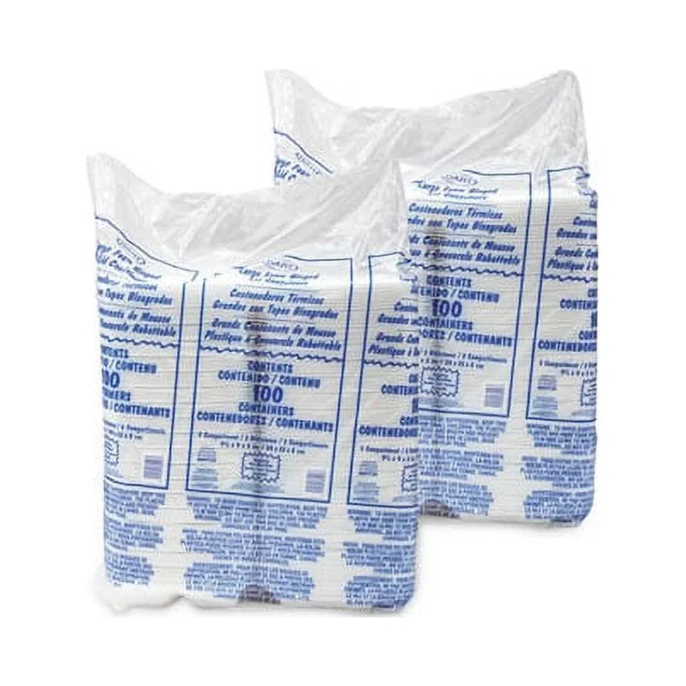 Dart 3-comprtmt Large Foam Closing Carryout Trays