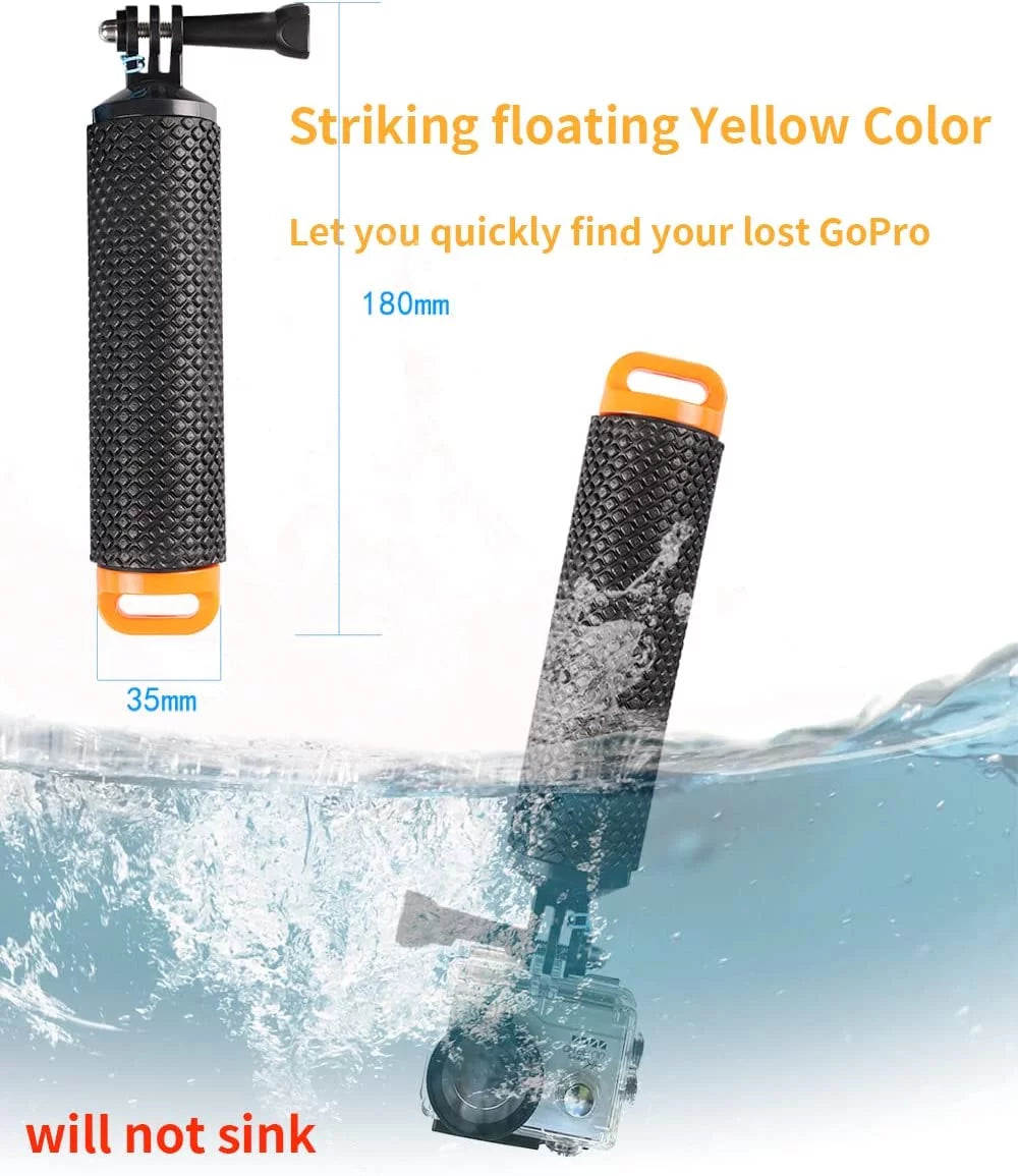 Floating Hand Grip Handle Mount and Steel-Cored Safety Wrist Strap GoPro Holder Mount Insta360 AKASO Underwater