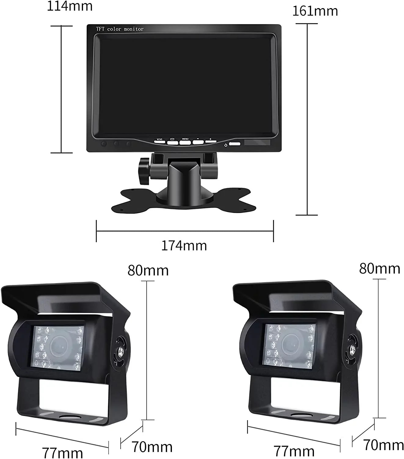 Bileeko RV Backup Camera System 7 Inch Monitor with 2 Wireless Rear View Cameras IP67 Waterproof Night Vision for Bus Truck Van