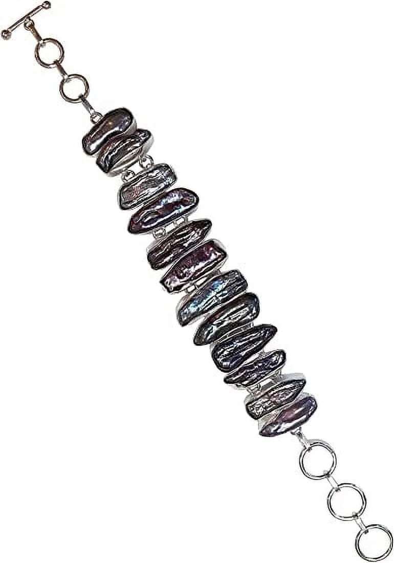 Biwa Pearl Gemstone Bracelet for Women, 925 Silver Plated Handmade 8" Length Adjustable Fashion Jewllery, Gift Party Boho Designer Chain Bracelet