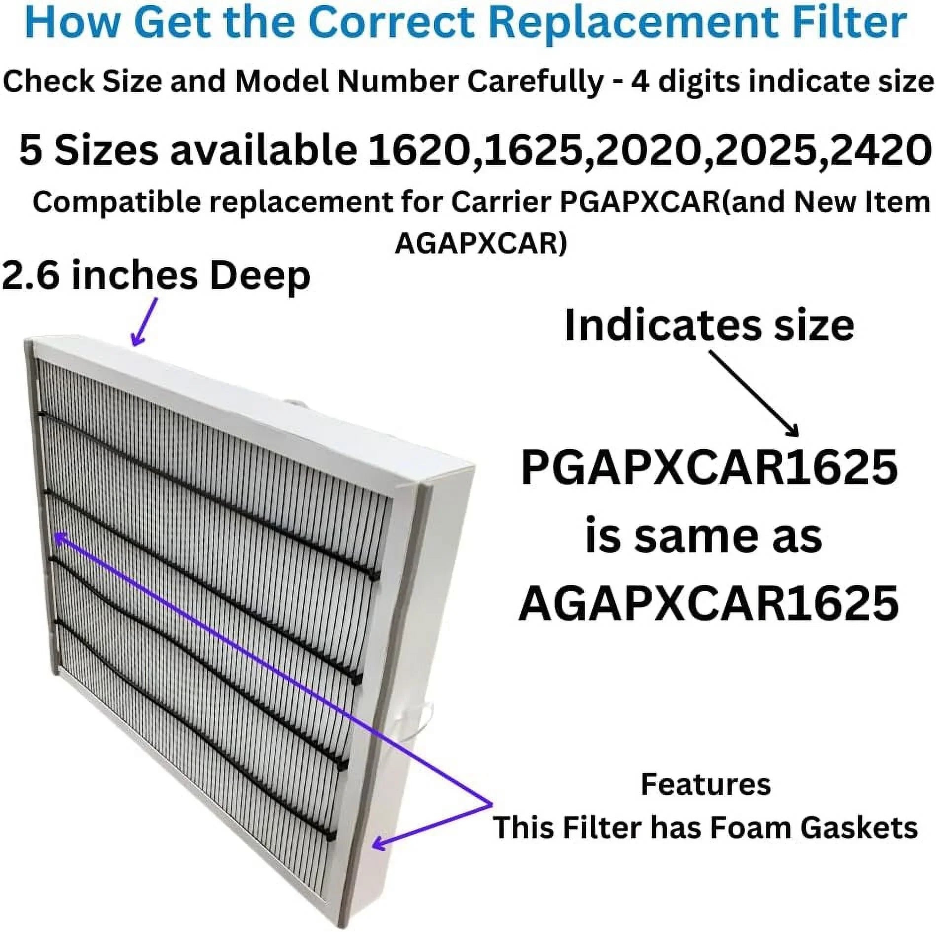 16X25x3 Filter Suitable Replacement For Carrier Part PGAPXCAR1625 AGAPXCAR1625 Fits PGAPAXX1625 (2)
