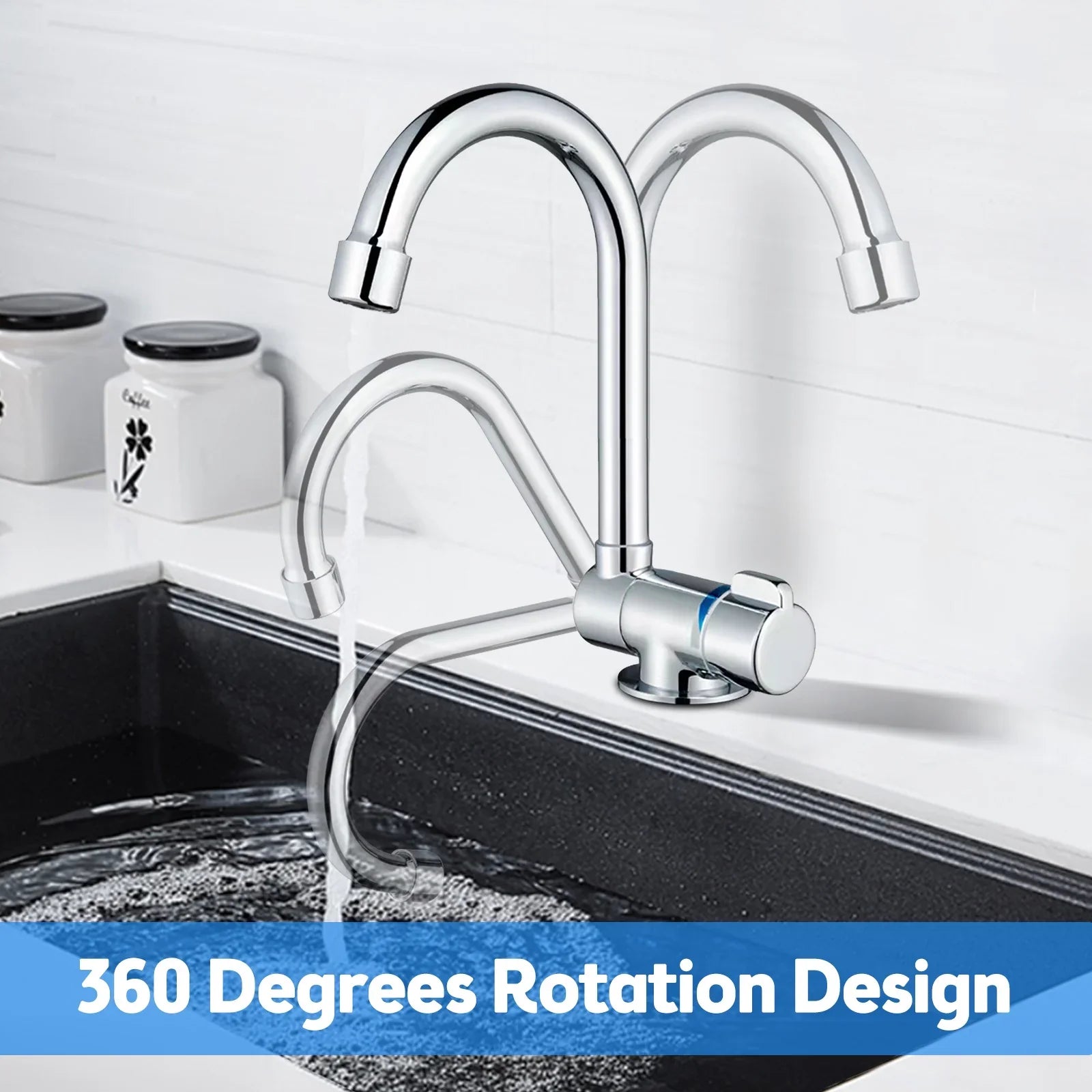 Walmeck Folding Kitchen Faucet Basin Mixer Tap with Water Supply Hoses for RV Yacht Basin