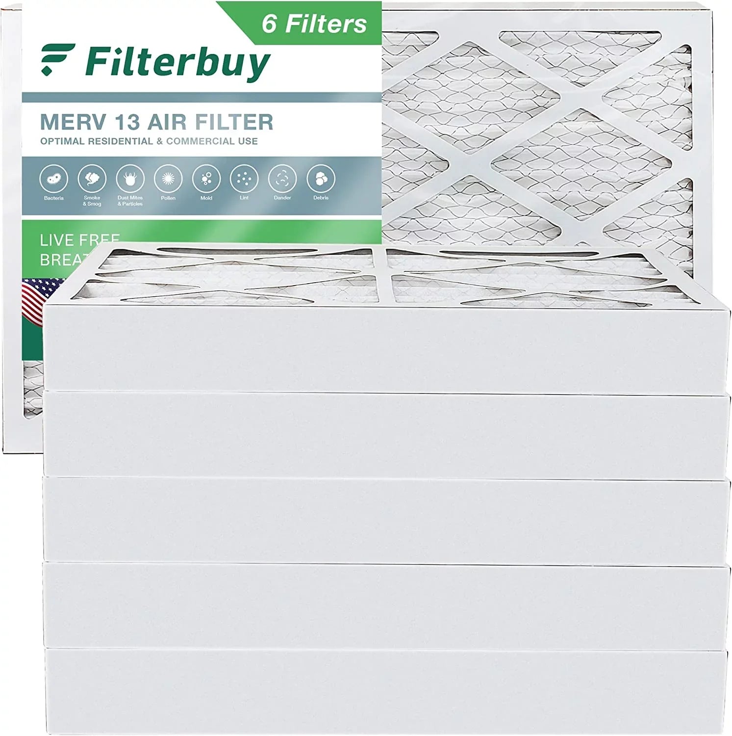Filterbuy 16x30x4 MERV 13 Pleated HVAC AC Furnace Air Filters (6-Pack)