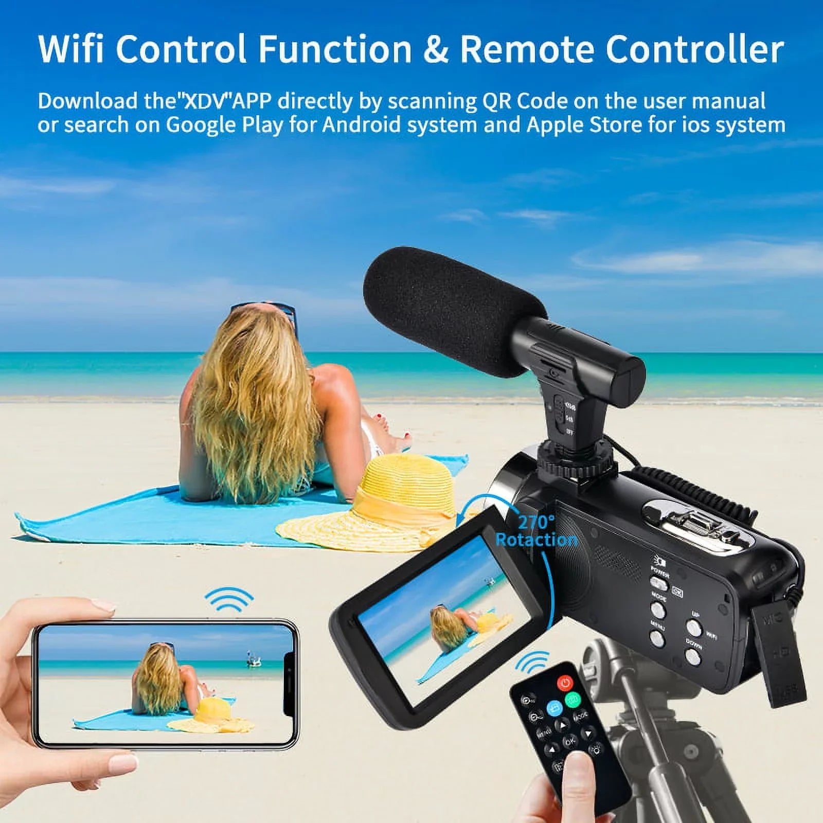 4K Camcorder Vlogging Camera for Youtube Ultra HD 48MP Video Camera with Microphone & Remote Control Wifi Digital Camera 3.0" IPS Touch Screen