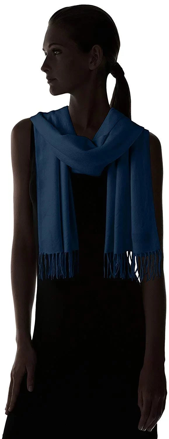La Fiorentina Women's Soft Twill Cashmere Scarf, Navy, One Size