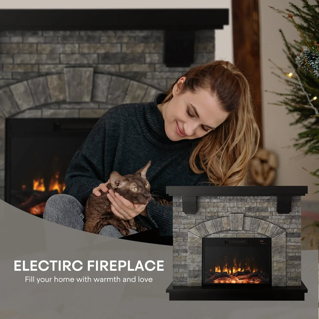 Cloud Mountain 45" Electric Fireplace with Mantel Infrared Freestanding, Gray Stone