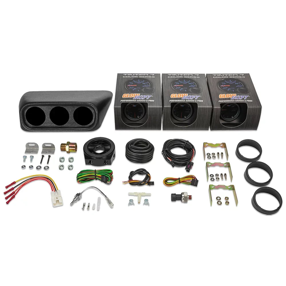GlowShift 2002-2007 Subaru Impreza WRX Clock Replacement Triple Dashboard Gauge Package with Tinted 7 Color GS1 Gauge Set