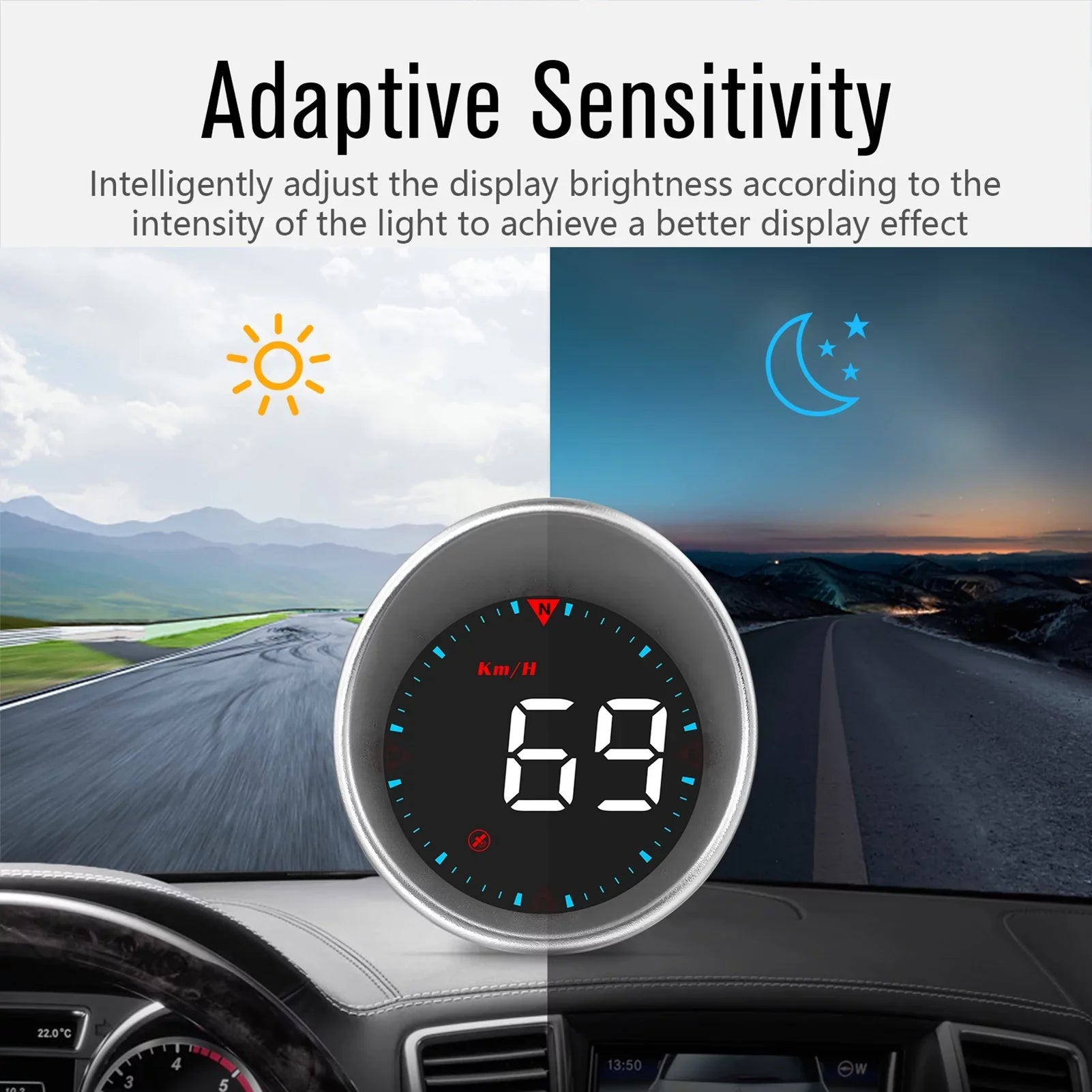 Meterk Car Head-up Display Digital Speedometer Display Driving Mileage, Compass Angle, Overspeed Alarm and Fatigue Driving Alarm