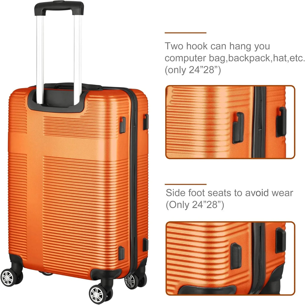 Orange(20in/24in/28in) Suitcase Set 3 Piece, Hardside Luggage Sets with Spinner Wheels,Orange Luggage Sets for Women with TSA Lock