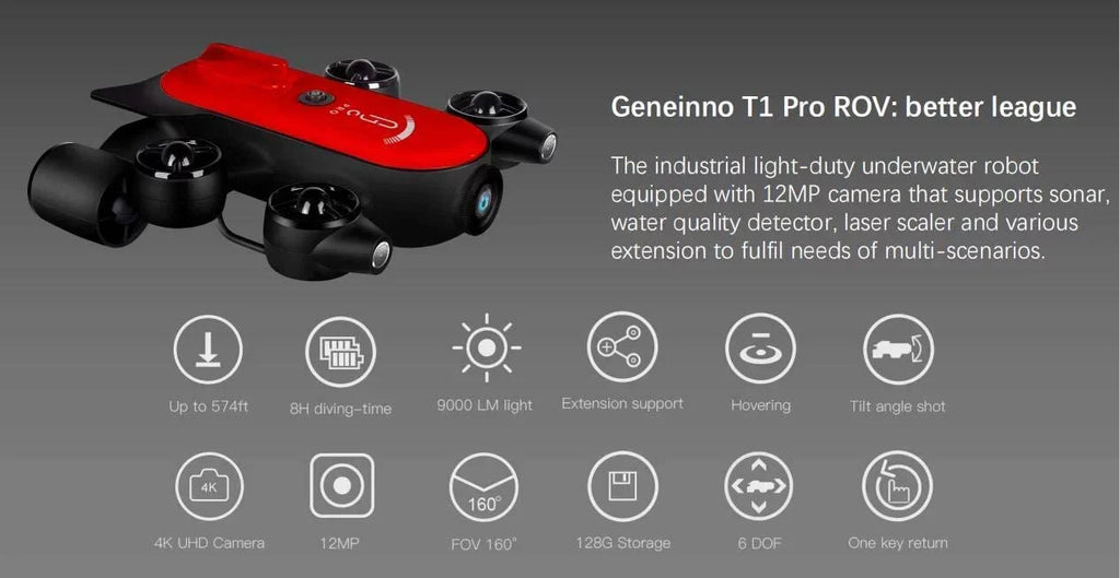 200M Titan T1 Pro Professional Underwater Drone ROV Robot with 4K Camera Remote Control Real-time Steaming