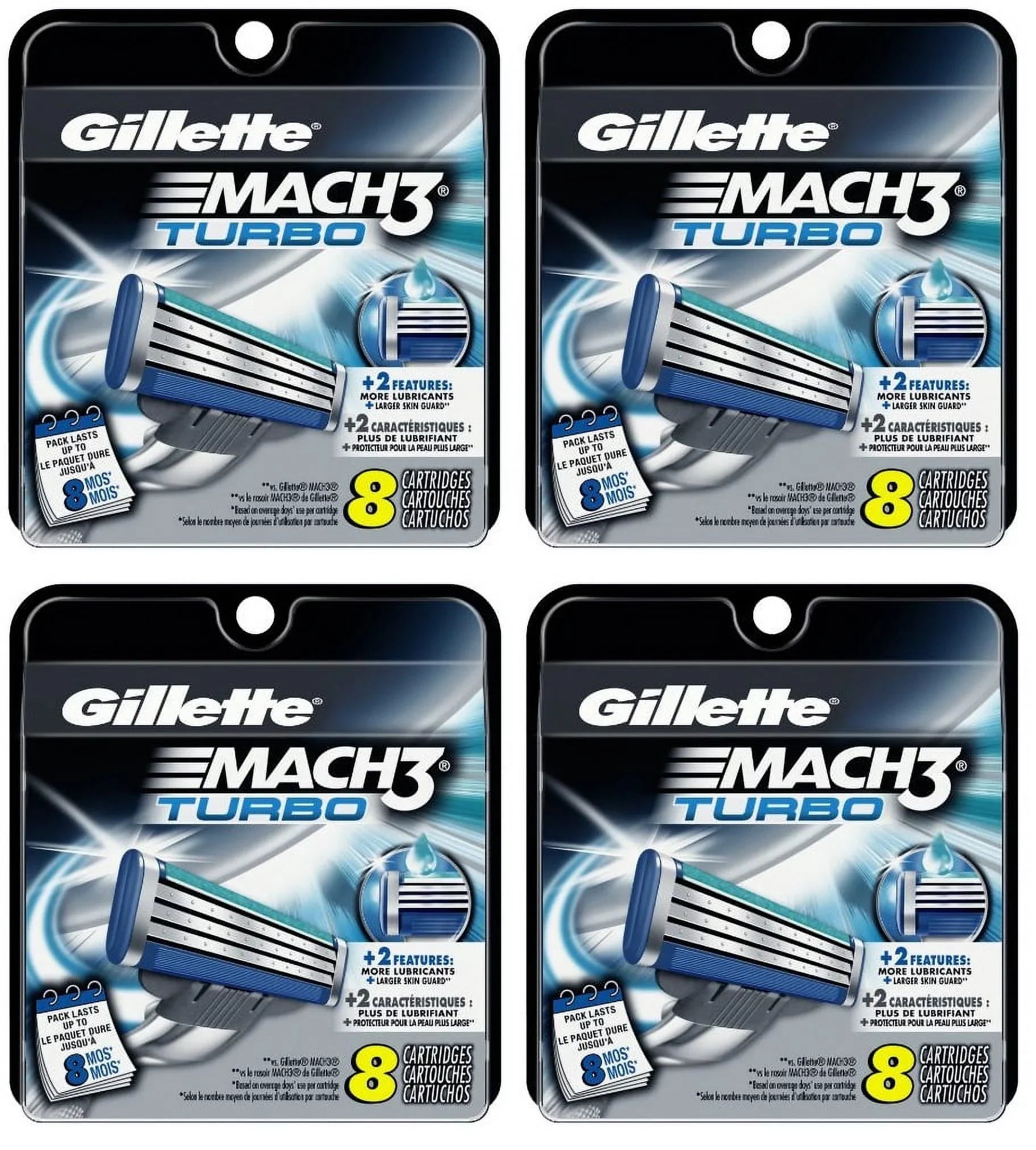 Gillette Mach3 Turbo Razor Refill Cartridges, 8 Ct (Pack of 4) + LA Cross Manicure 74858