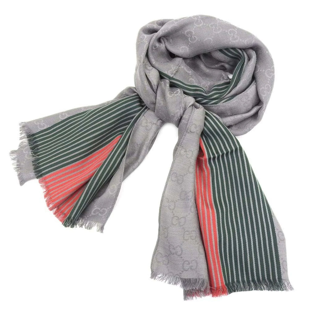 Pre-Owned Gucci Men,Women Cotton Silk Stole Gray,Green,Red Color (Good)