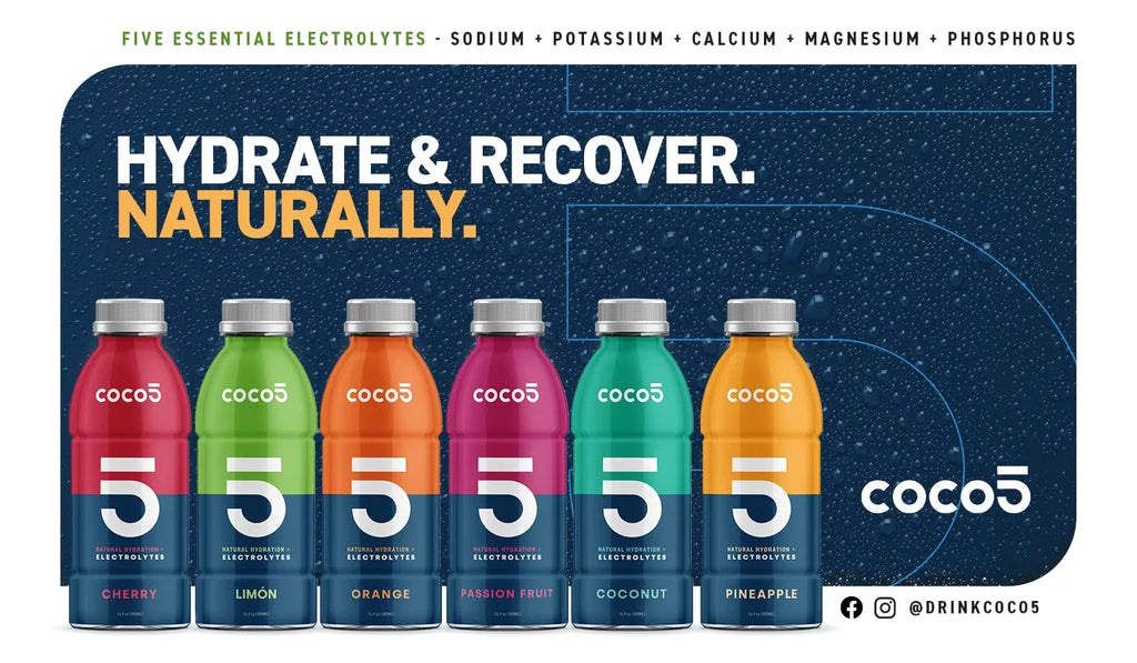 COCO5 Clean Sports Hydration Pineapple Flavor | 100% Natural | 50% Less Sugar | Nothing Artificial | Non-GMO | Gluten Free | Developed by Pro Trainers for Pro Athletes | 16.9 OZ (Pack - 12)