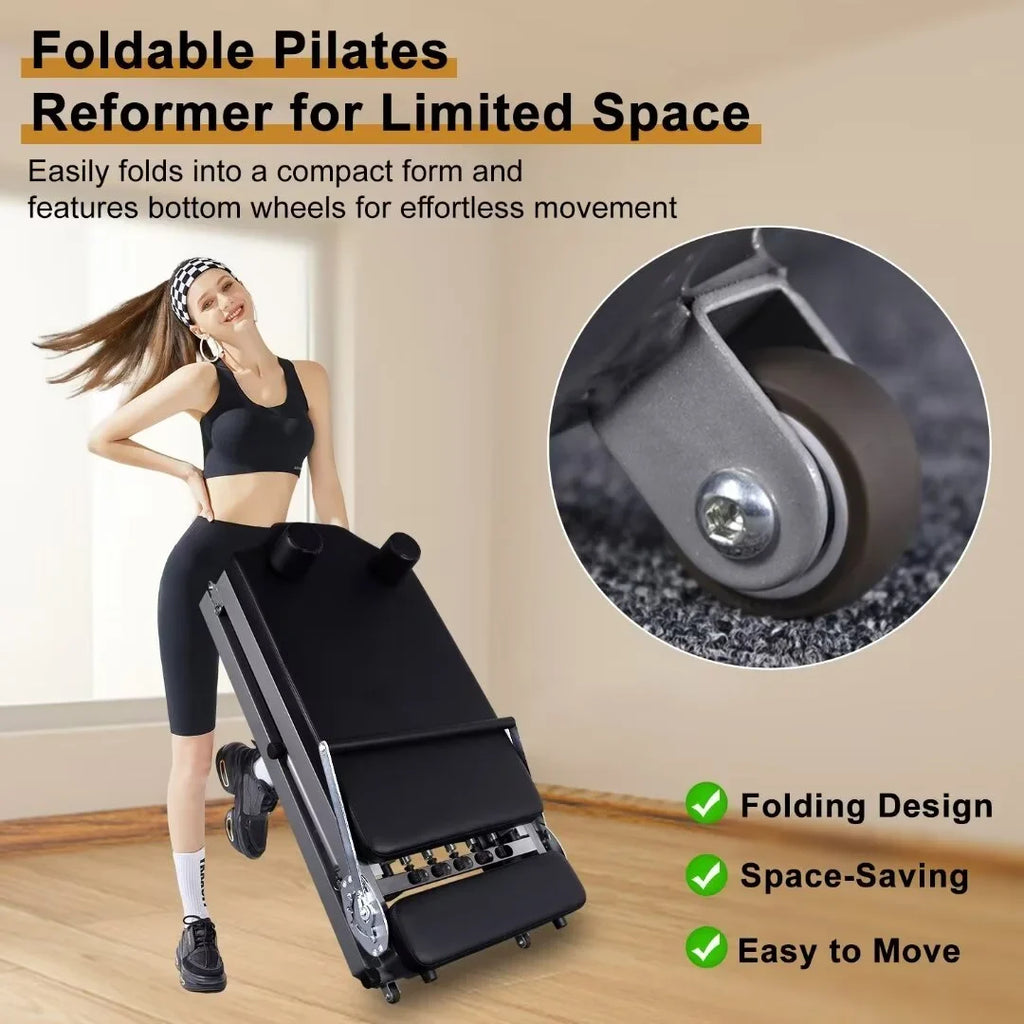 Docred Foldable Pilates Reformer,Quiet Pilates Reformer Workout Machine with Spring for Home Gym，Beginners，Up to 300 lbs Weight Capacity