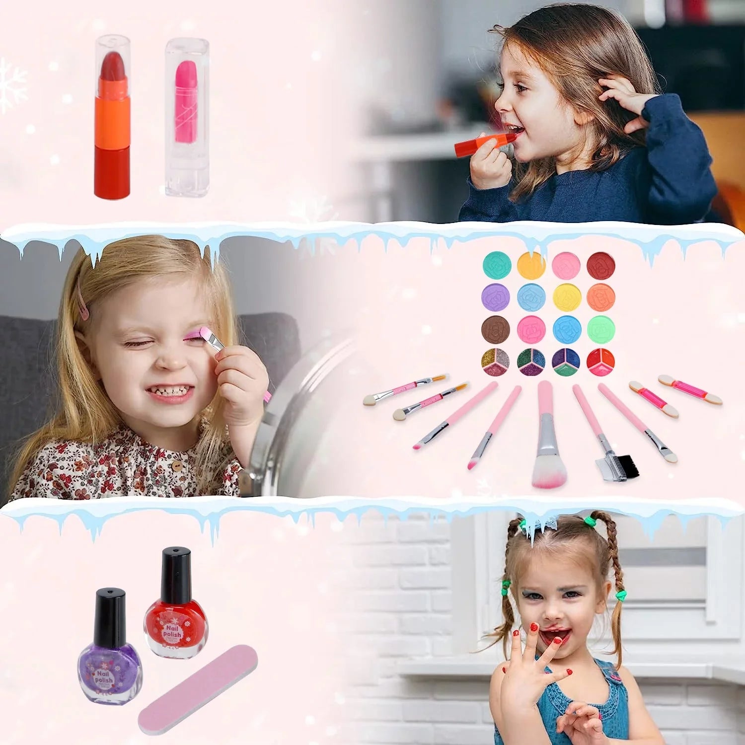 Kids Makeup Kit for Girl 42 Pcs Washable Toddler Makeup Kit, Girl Toys Real Cosmetic Little Girls Makeup Set, Safe & Non-Toxic Frozen Makeup Set for 3-12 Year Old Kids Birthday Gift (Pink)
