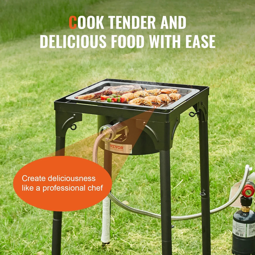 SKYSHALO Single Burner Outdoor Camping Stove Cooking Stove Portable BBQ Gas Cooker Heavy Duty Gas Cooker w/Detachable Legs Stand & Adjustable PSI Regulator, Propane Burners 30000BTU