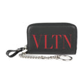Pre-Owned Valentino Garavani coin case TY2P0P24LVN leather black red silver metal fittings round zipper purse with key ring (Like New)