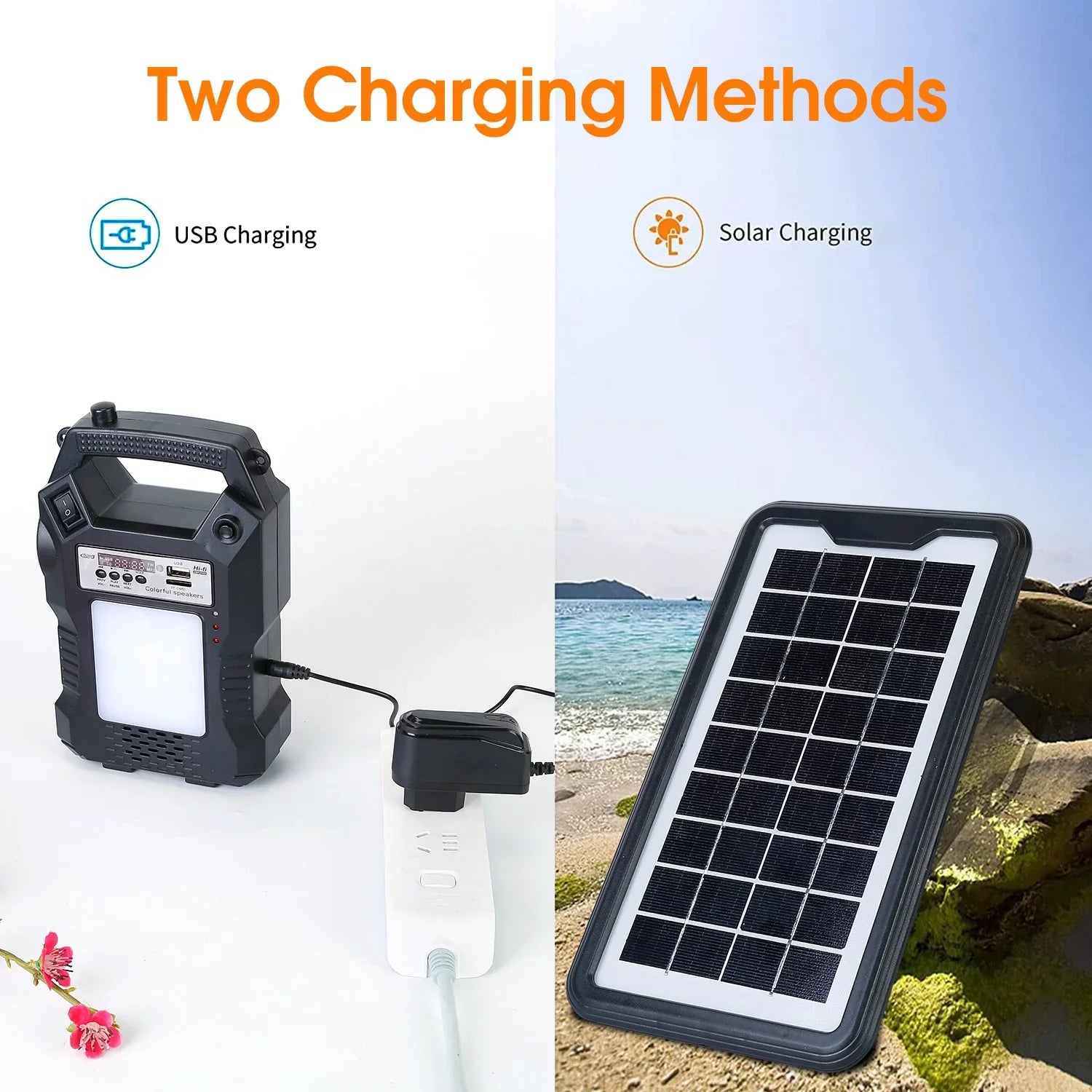 iMounTEK Portable Solar Powered Station Rechargeable Dual Way to Charge Power Station Generator Panel Power Bank with 3 LED Bulbs Flashlight for Outdoor Hiking Camping