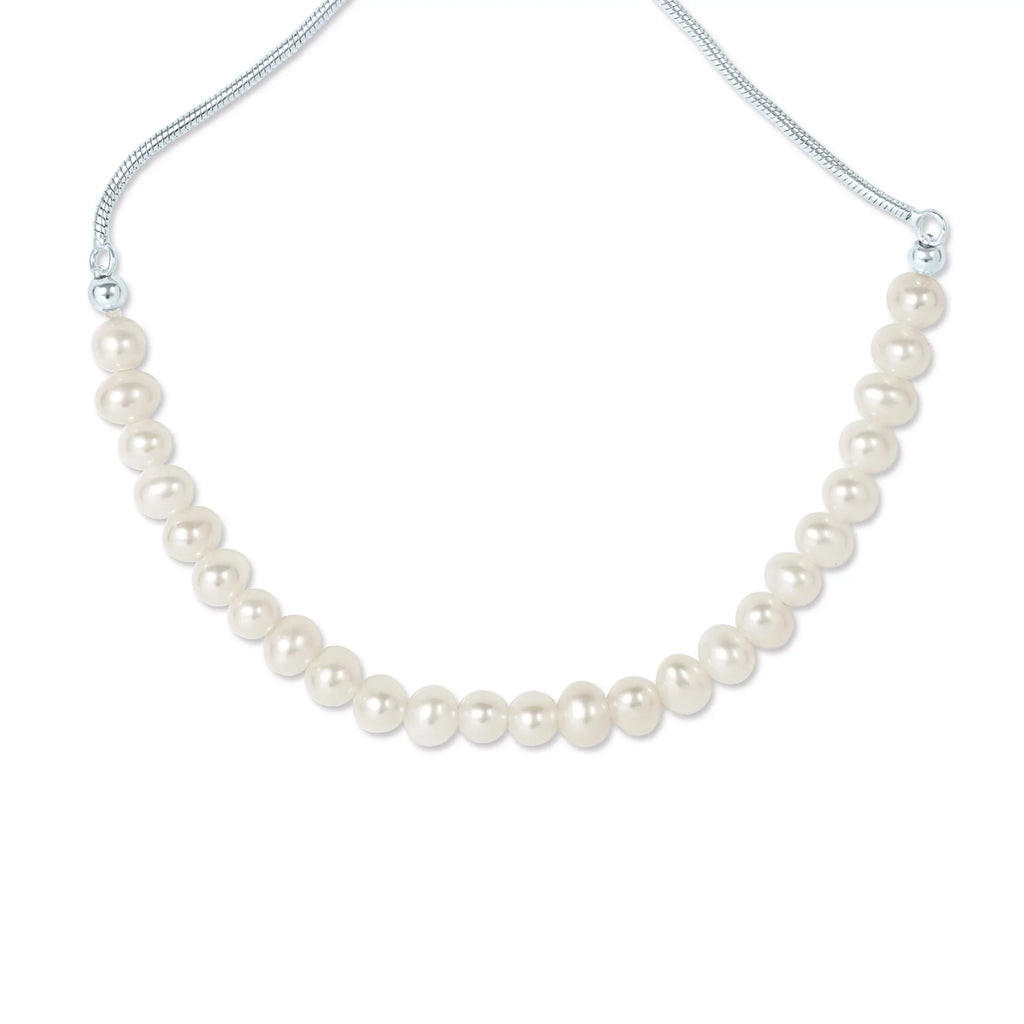 Gemistry White Cultured Freshwater Pearl Adjustable Slider Bracelet in 925 Sterling Silver for Women