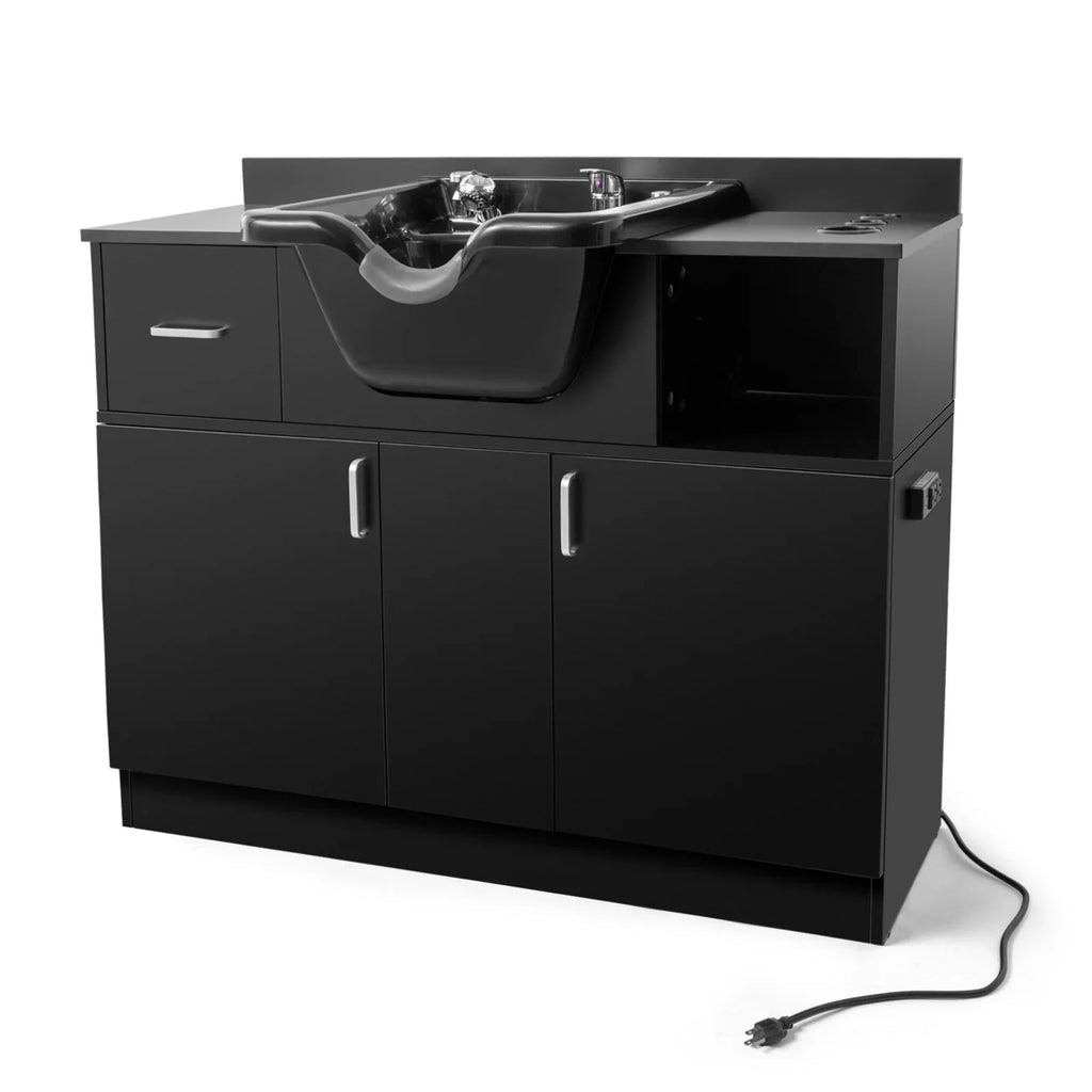 Artist hand Backwash Sink Shampoo Station Hair Salon Beauty with USB,Hair Dryer Holes,P Trap,Drawer(Black)