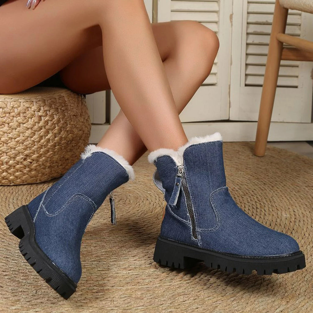 Snow Boots for Women Shoes Winter Ankle Booties Snow Boots For Women In Winter New Mid Length Plush And Thick Insulation Cotton Shoes Leather And Integrated Winter