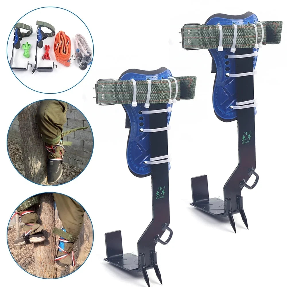 Tree Climbing Spikes Set 2 Gears with Adjustable Safety Harness Belt Straps, Tree Pole Climbing Shoes Tool for Picking Fruit, Hunting Observation, Indoor Climbing and Sports