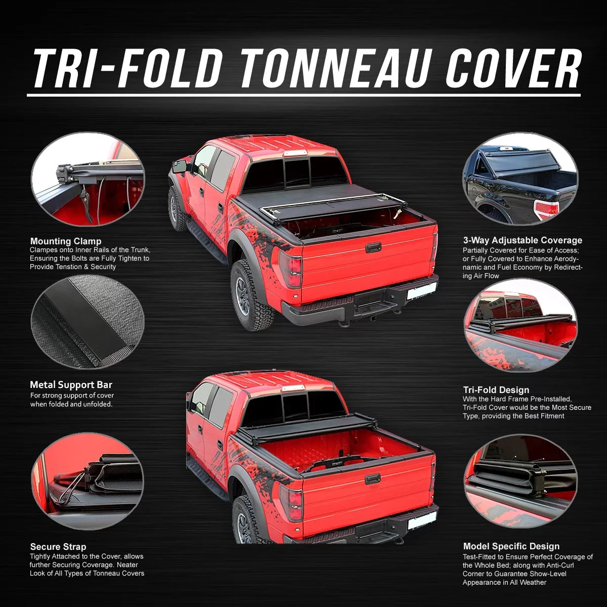 DNA Motoring TTC-TRISOFT-043 for 2015 to 2019 Chevy Colorado/GMC Canyon 5' Bed Fleetside Adjustable Tri -Fold Soft Top Trunk Tonneau Coating 16 17 18