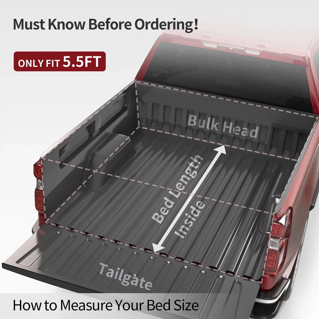 Ledkingdomus 5.5ft Soft 4 Fold Truck Bed Tonneau Shield for 14-21 Toyota Tundra w/ Deck Rail System