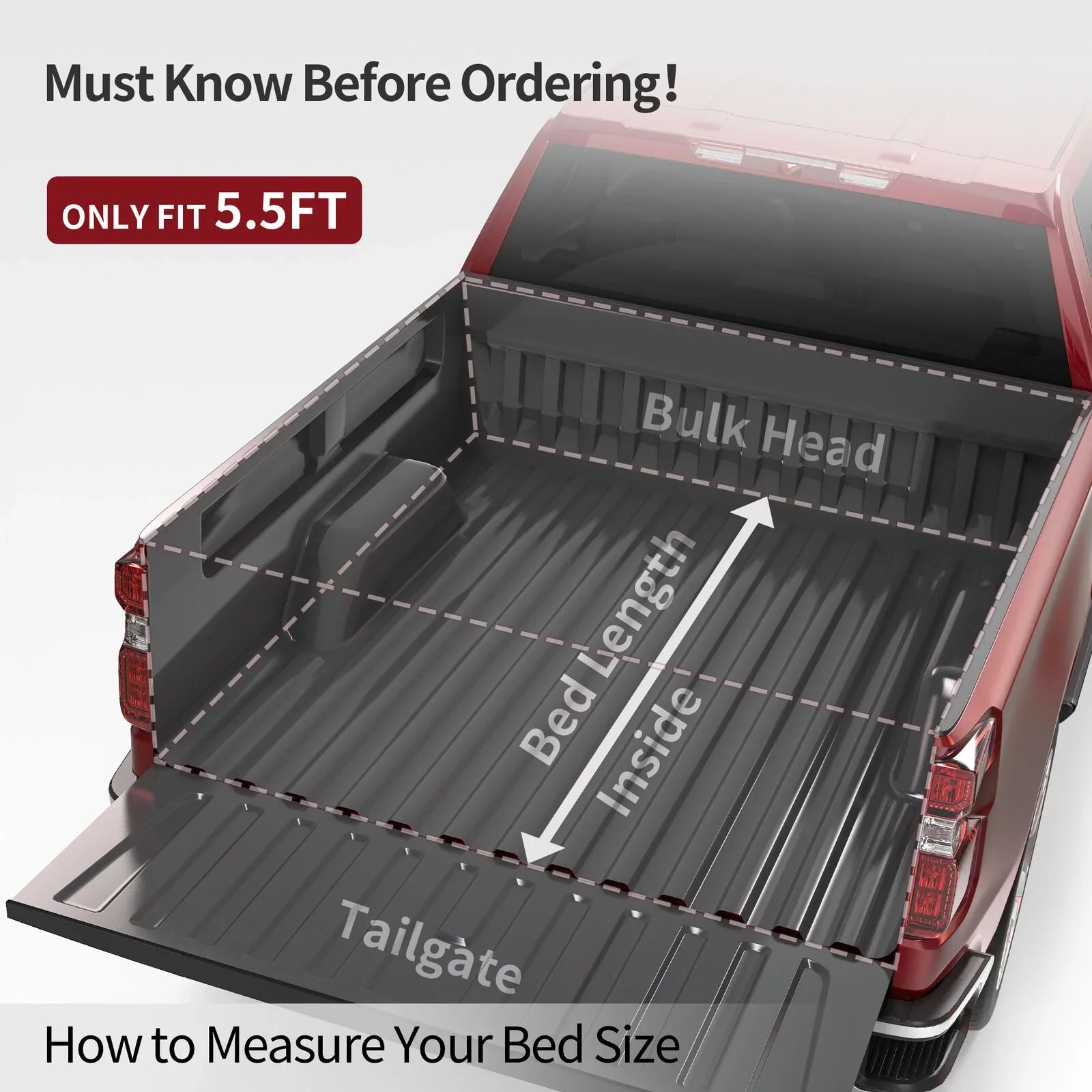 Ledkingdomus 5.5ft Soft 4 Fold Truck Bed Tonneau Shield for 14-21 Toyota Tundra w/ Deck Rail System