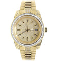 Unisex 18k Yellow Gold Finish Stainless Steel Simulated Diamond Presidential Watch 41MM New Tarnish Free