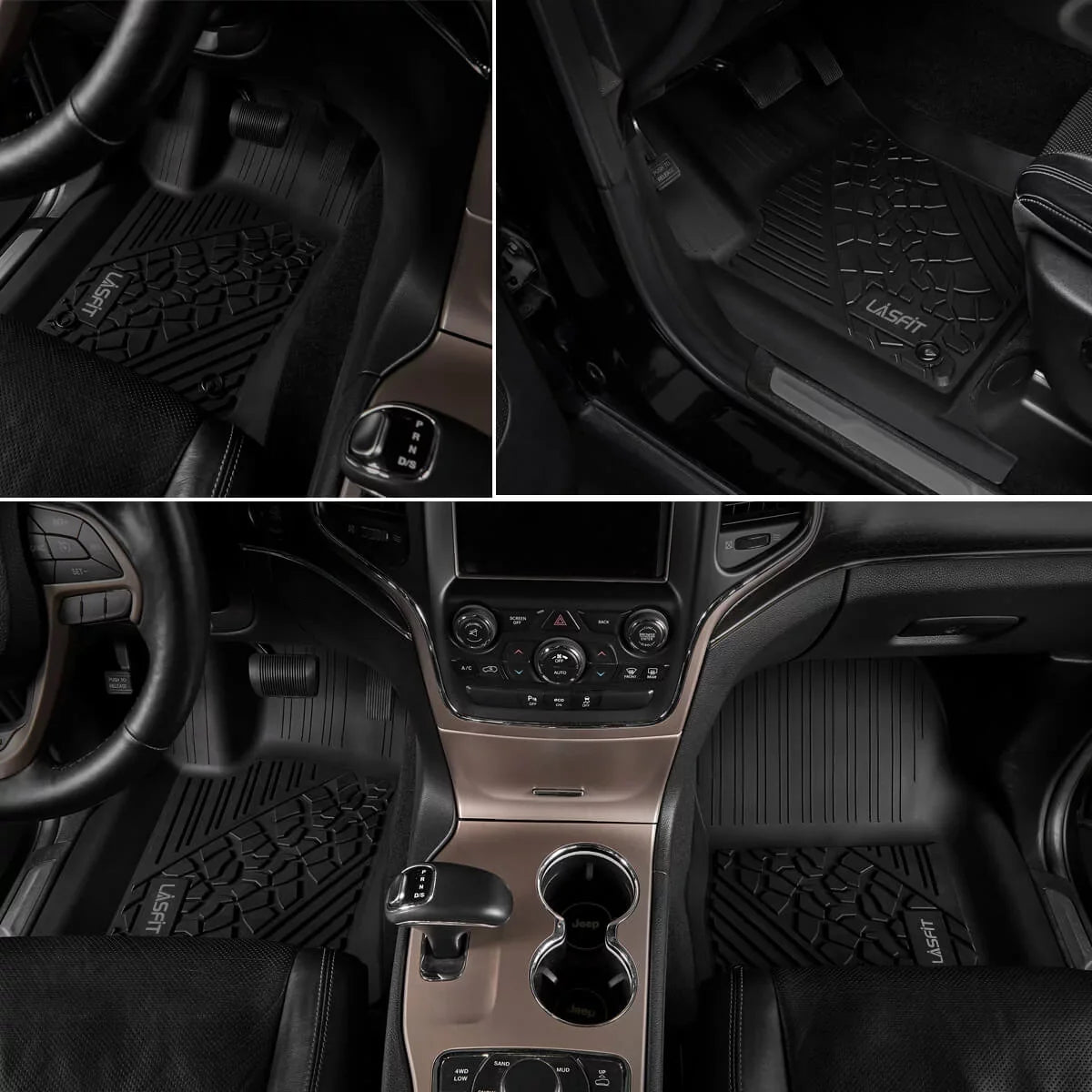 Lasfit Floor Liners for 2013- 2015 Jeep Grand Cherokee （Fit Bench Seating ONLY）,for 2013-2021 Dodge Durango (Fit Bench Seating on 2nd Row only),All Condition Fit TPE Floor Mats Set
