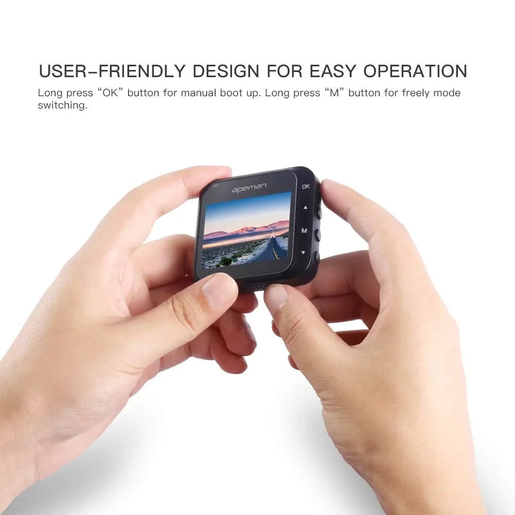 APEMAN Dash Cam 1080P Full HD Mini Car Driving Recorder 170° Wide Angle, Motion Detection, G-Sensor, Loop Recording, Night Vision