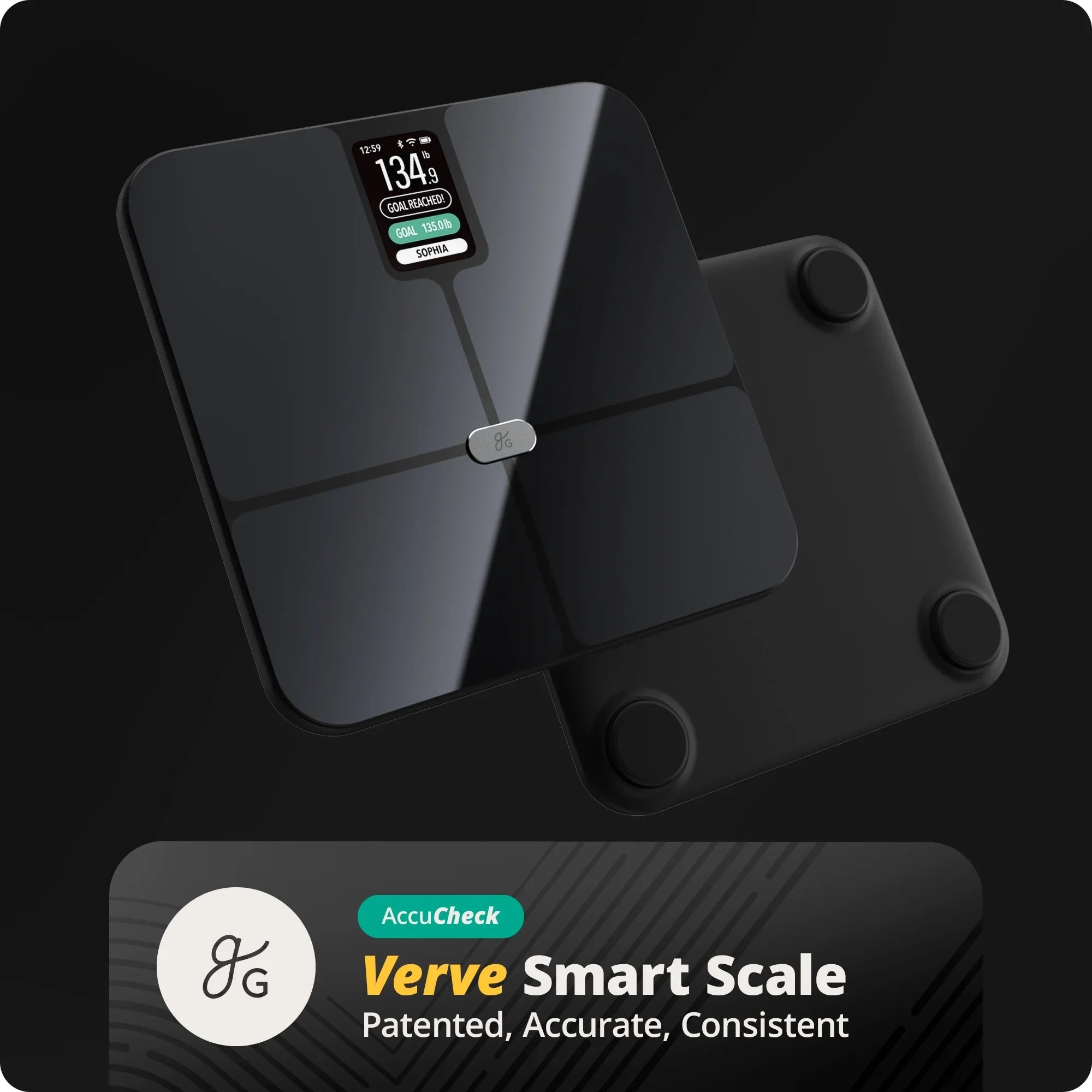 Excellent Goods Verve Digital Smart Bathroom Scale, Bluetooth and WiFi Enabled Featuring AccuCheck and SwiftSync, 10 User Profiles with Free Tracking App