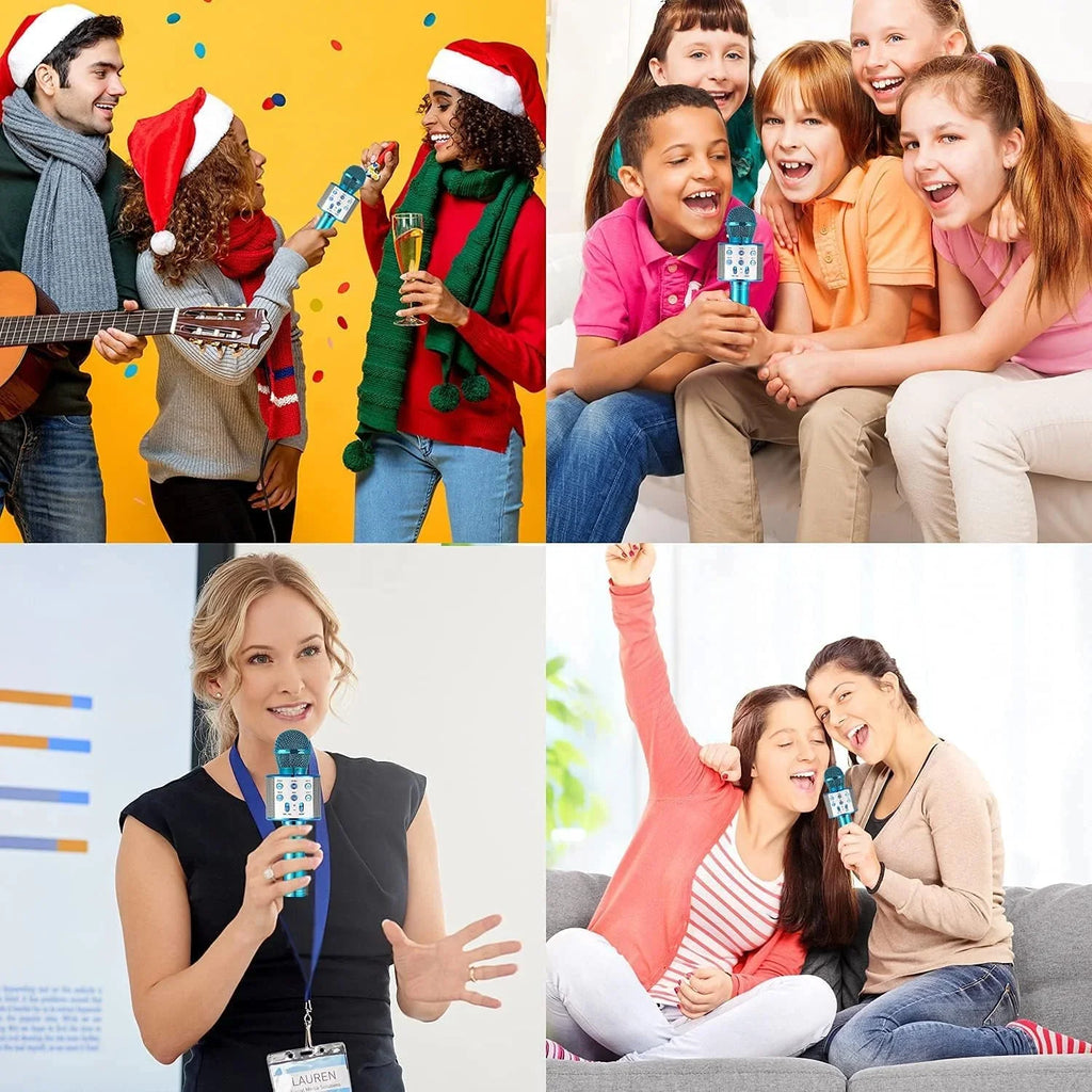 Karaoke Microphone Wireless Bluetooth 5 in 1 Portable Handheld Microphone Speaker Mic Player Machine Gifts for Adults Kids Boys Girls Home KTV Party Birthday Blue