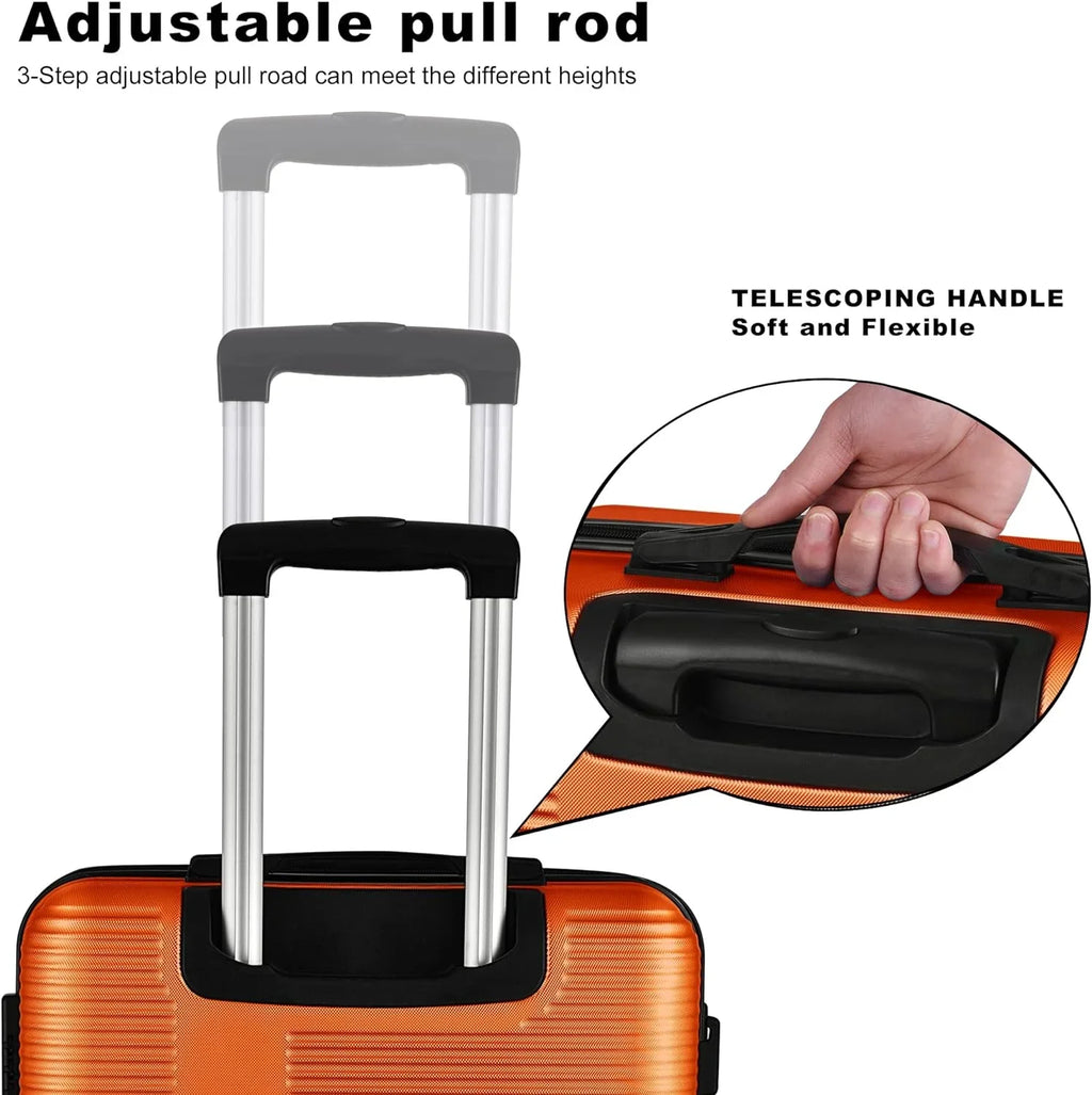 Orange(20in/24in/28in) Suitcase Set 3 Piece, Hardside Luggage Sets with Spinner Wheels,Orange Luggage Sets for Women with TSA Lock