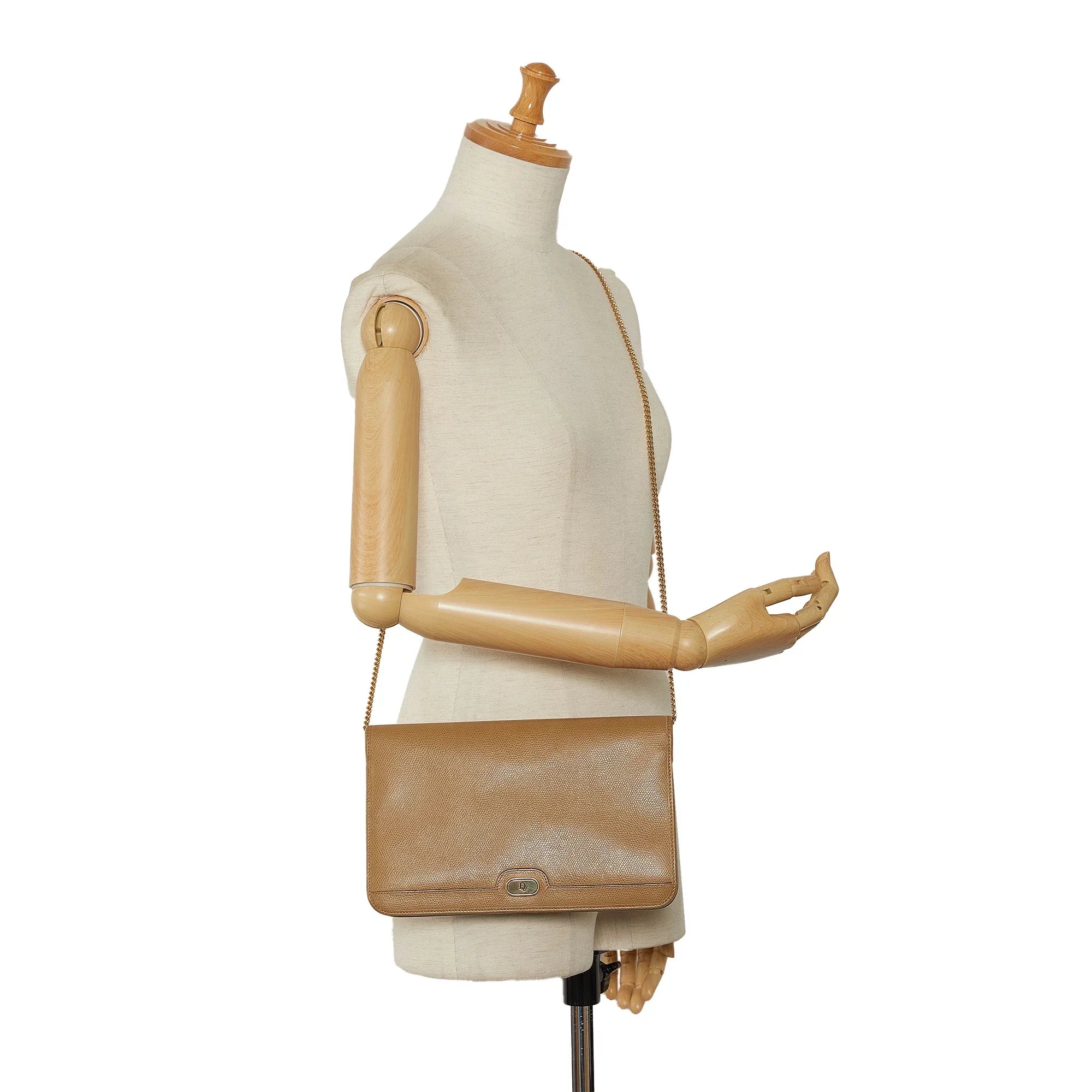 Pre-Owned Authenticated Dior Chain Crossbody Calf Leather Brown Crossbody Bag Unisex (Good)