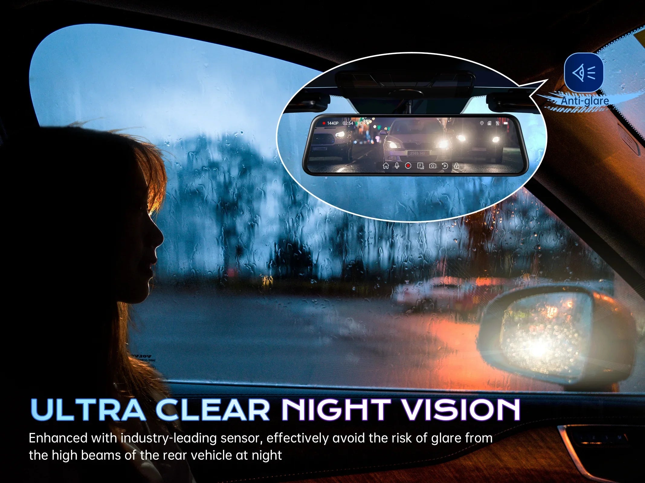 Pelsee P12 2.5K Mirror Dash Cam, 12'' 1440P QHD Front and Rear View Mirror Camera, Dual Dash Cam for Cars and Trucks, Night Vision, Voice Control, Parking Assistance, Reversing Assistance