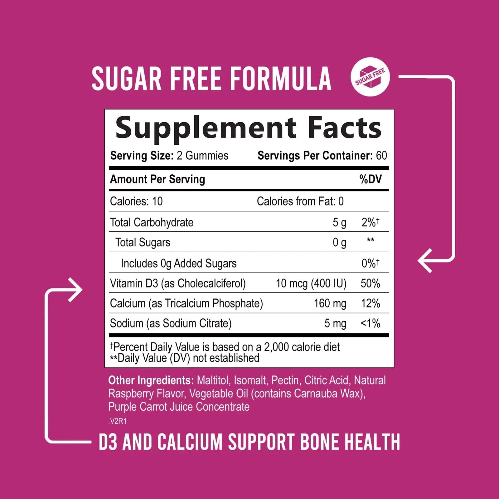 Sugar Free Calcium Gummy Bites Plus 400 IU Vitamin D3, Bone Health & Immune Support, Supports Bone Strength - Chewable Calcium Nutrition Supplement, Non-GMO, Berry Flavor Chews - 120 Gummies