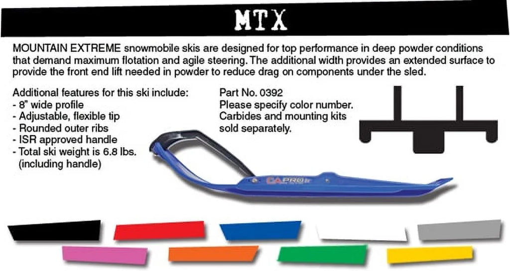Pair of Green C&A Pro MTX 8" Snowmobile Mountain/Trail Skis W/Black C&A Loops
