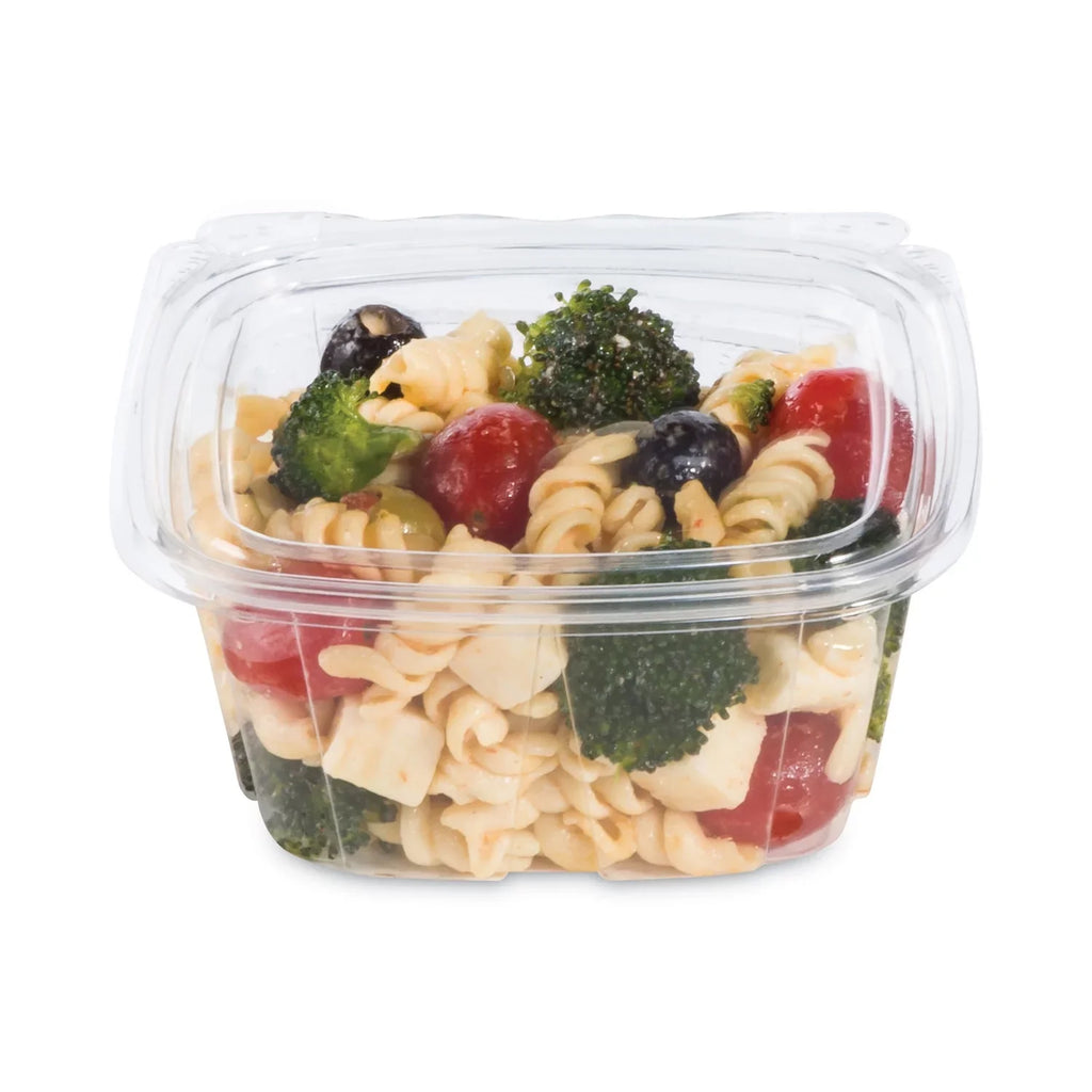 Dart ClearPac SafeSeal Strong Containers, Flat Lid, 16 oz, 4.9 x 2.5 x 5.5, Clear, Plastic, 100/Bag, 2 Bags/CT