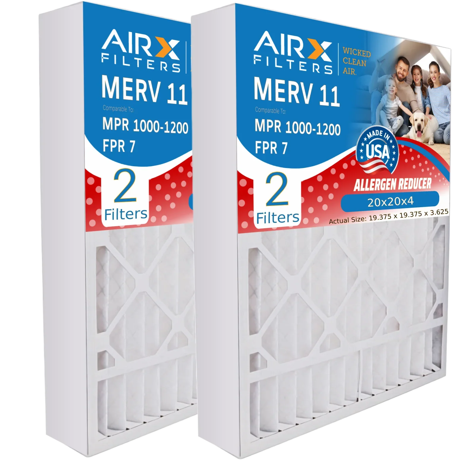 20x20x4 Air Filter MERV 11 Comparable to MPR 1000, MPR 1200 & FPR 7 Fitting with TopTech TT-FM-2020 Premium USA Made 20x20x4 Furnace Filter 2 Pack by AIRX FILTERS WICKED CLEAN AIR.