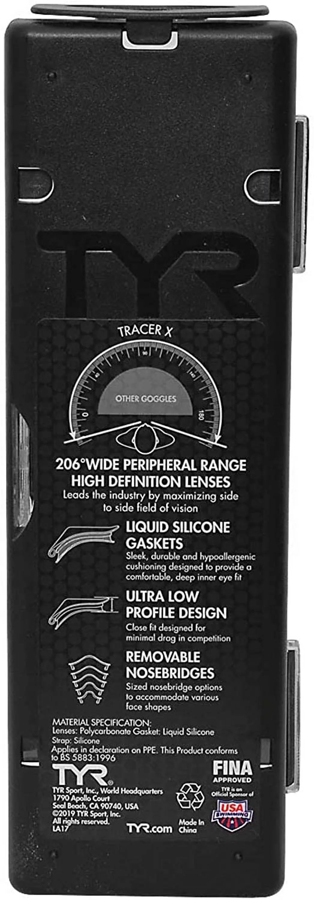 TYR Tracer X Racing Mirrored Goggle BLK Frame/Silver Gasket/Silver Metallic Mirror Lens