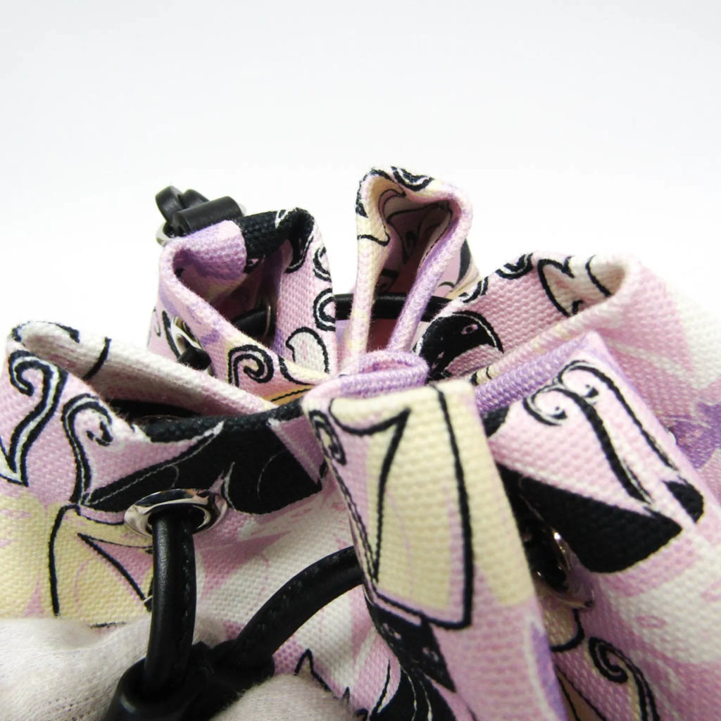 Pre-Owned Miu Miu CANAPA CATS Drawstring Bag 5RM014 Women's Leather,Cotton Pouch Black,Light Purple,Multi-color (Good)