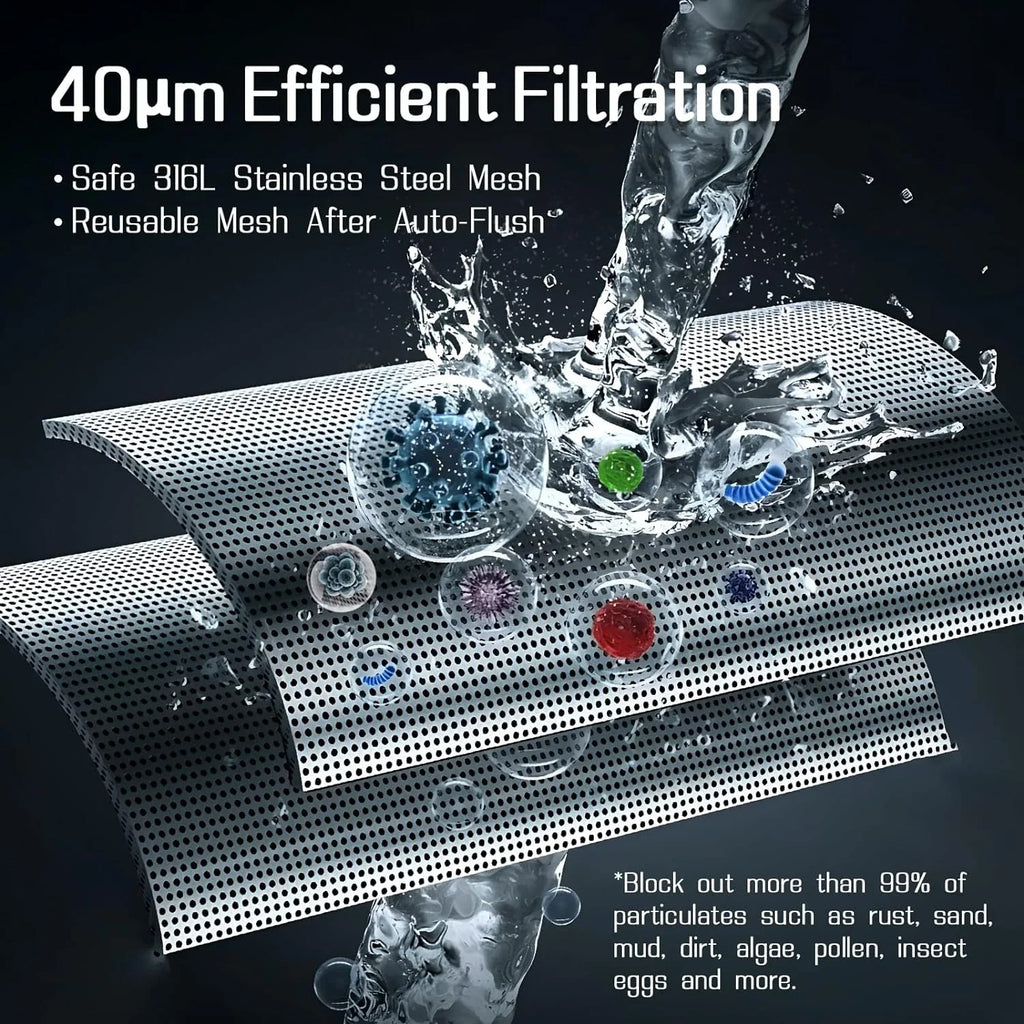 OUWI's King Model Spin Down Sediment Filter, Touch-Screen Automatic Flushing and Drainage, 360°Rotatable Head, 40 Micron Reusable Whole House Water Filter System, 1" MNPT + 3/4" FNPT Connector