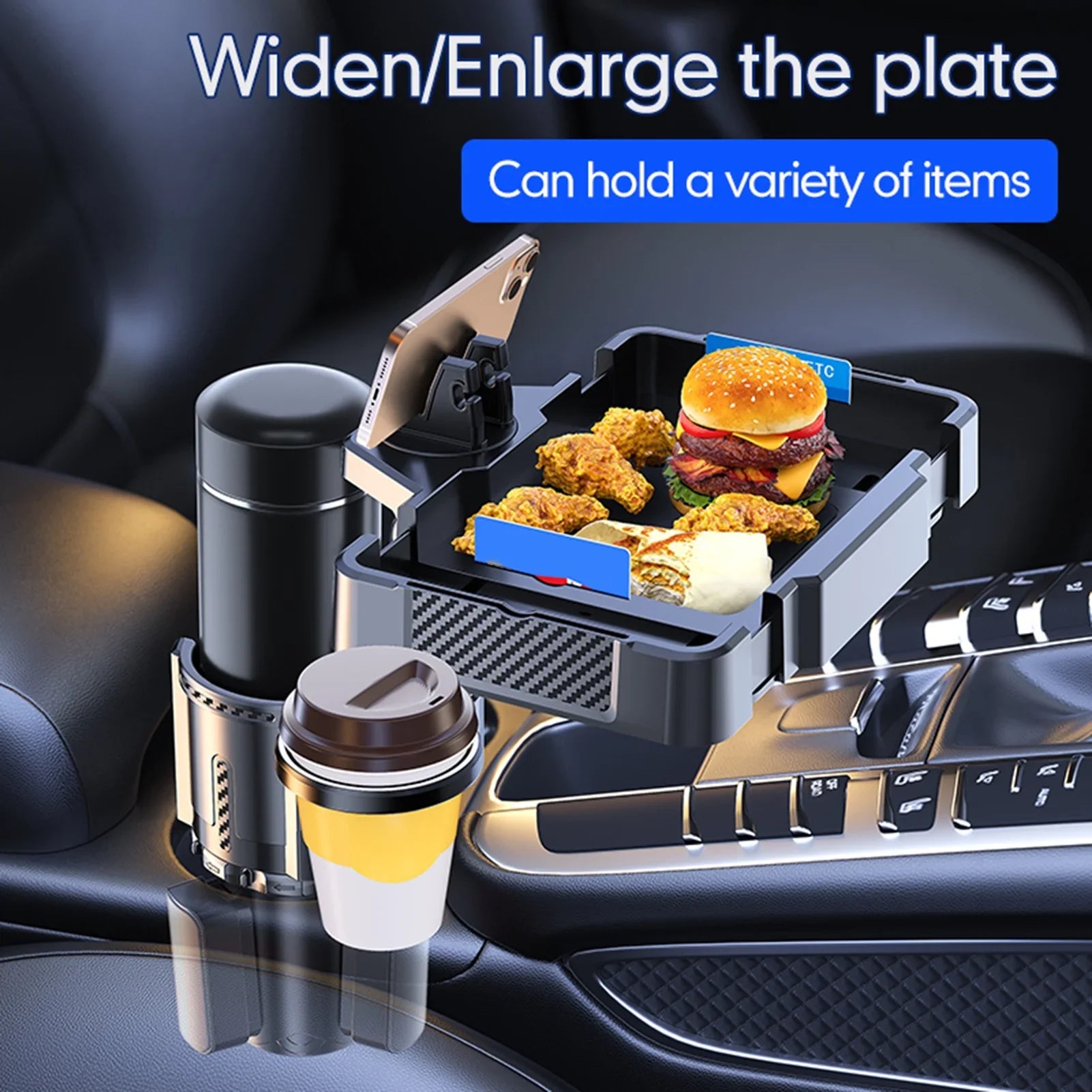 moobody Multifunctional Car Cup Holder Tray, Dual Adjustable Holder, 4IN1 Design for Conveniently Expanding Storage Space in the Car