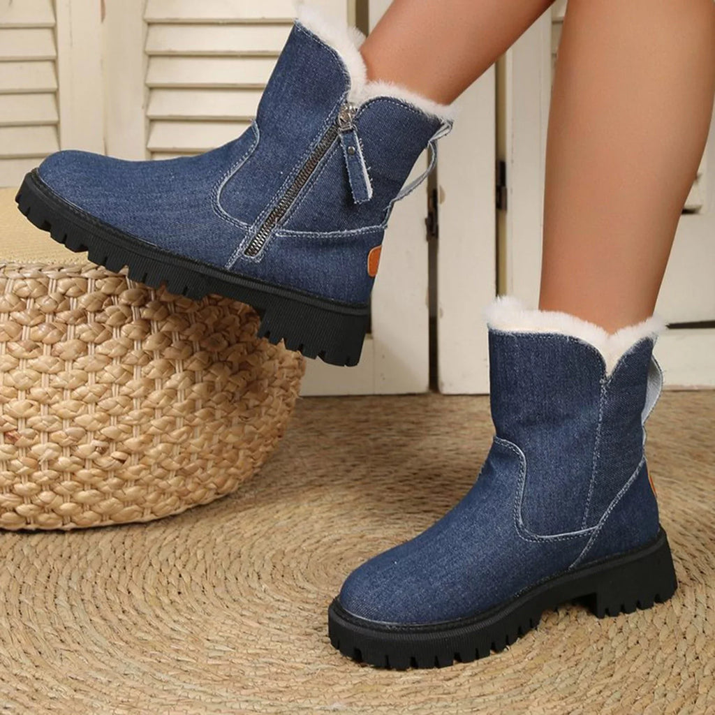 Snow Boots for Women Shoes Winter Ankle Booties Snow Boots For Women In Winter New Mid Length Plush And Thick Insulation Cotton Shoes Leather And Integrated Winter