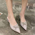 Crystal Luxury High Heels Women Mules Shoes Sexy Pointed Toe Sandals 2024 Summer Designer Dress Flip Flops Pumps Slides
