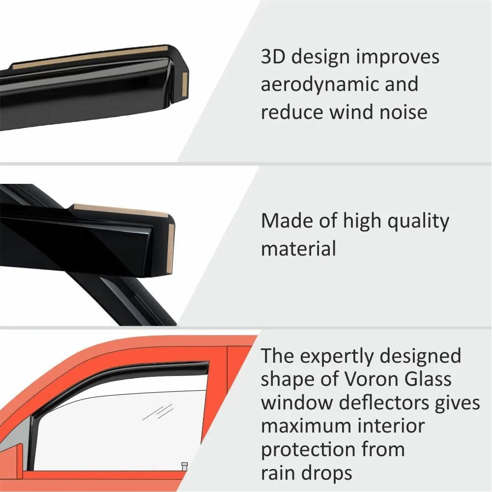 Voron Glass in-Channel Extra Long-lasting Rain Guards for Trucks Dodge RAM 2500 3500 2019-2024 Crew Cab, Window Deflectors, Vent Window Visors, 4 Pieces - 220010v