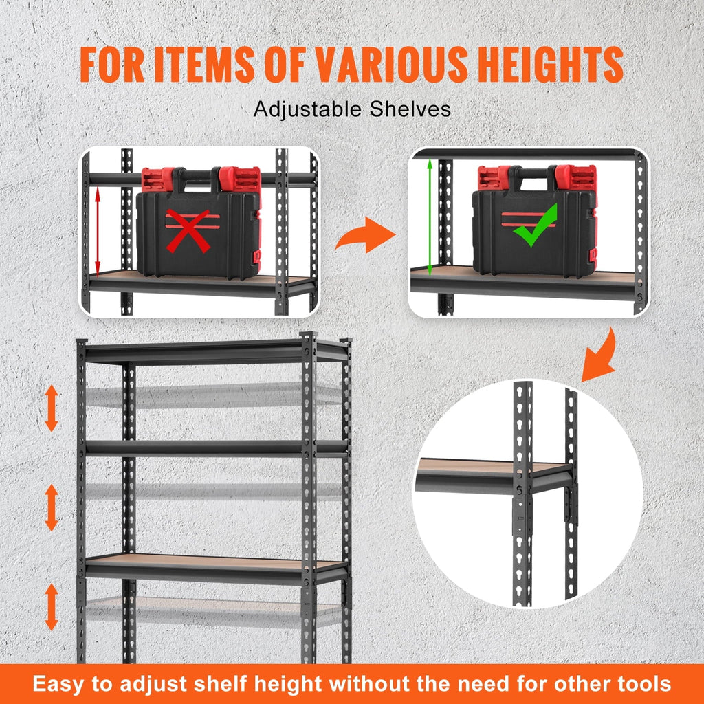 BENTISM 5 Tier Adjustable Heavy Duty Steel Shelving Unit, 12"D x 30"W x 60"H Garage Storage Rack 2000 lbs Load