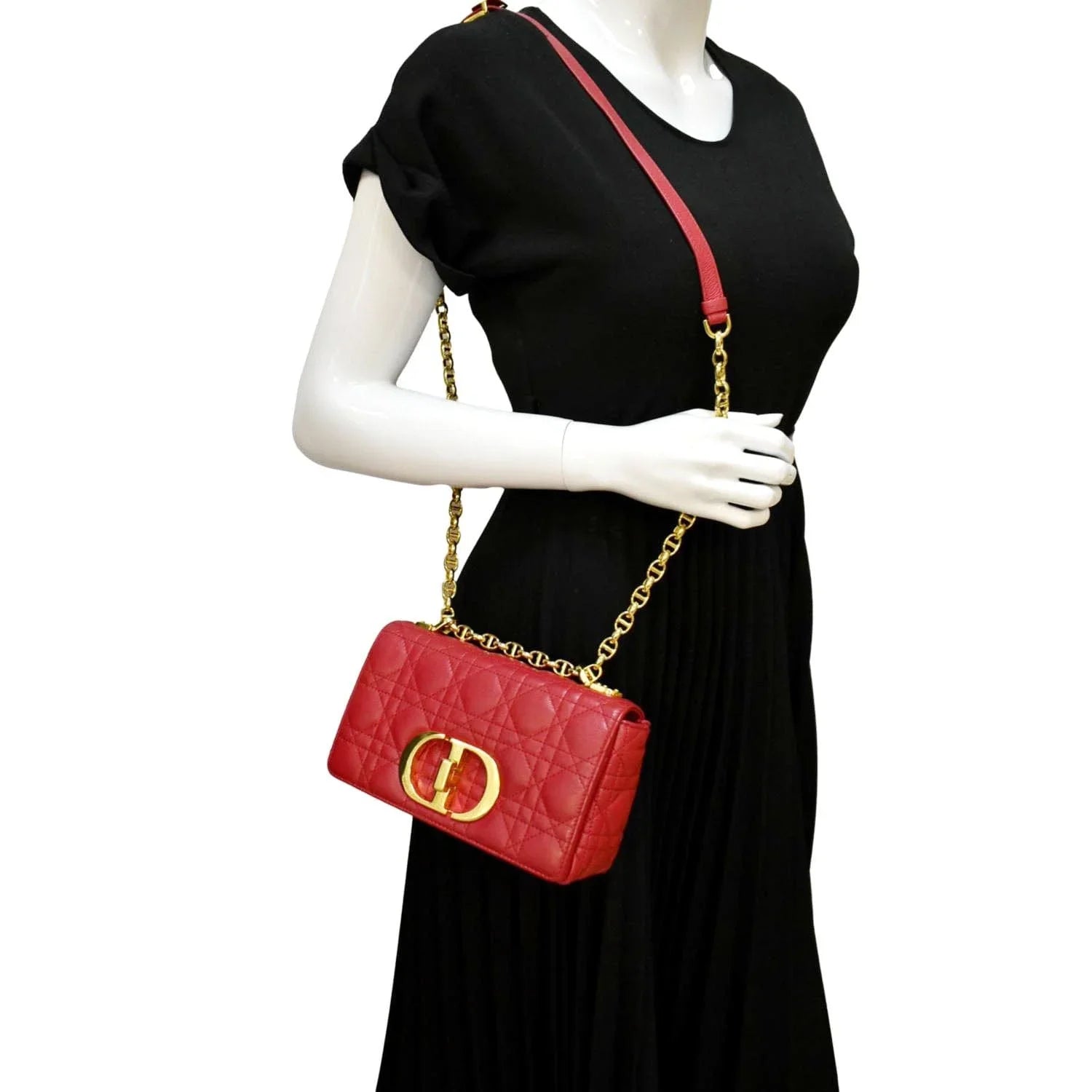 Pre-owned CHRISTIAN DIOR Caro Cannage Calfskin Leather Shoulder Bag Red